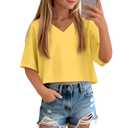 Oakgarden Girls V Neck Crop Tops Kids Drop Shoulder Short Sleeve Knit T-Shirts Oversized Summer Athletic Cropped Tees 5-14Y(Yellow,7-8 Years) (Yellow)