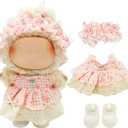 3 x Clothes for Labubu - 4PC Set with Shoes for 6.7 Inches Doll, Premium Outfit with Accessories, Stylish Clothes for Labubu (NO Doll)(Pink Plaid)