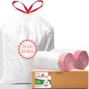 BEIDOU-PAC 39 Gallon Lawn & Leaf Drawstring Trash Bags, 50 Count | Heavy Duty | White | Unscented Can Liners