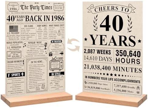 Trgowaul 40th Birthday Decorations Women Men, Vintage Back in 1986 Birthday Poster Acrylic Table Sign with Stand, 40th Anniversary Decor Gifts for Men, Vintage 21 Year Old Party Supplies Decorations