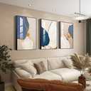 Bright Style Wall Art Set of 3 Frames Canvas Wall art Decor Abstract Minimalism Natural Posters & Prints, large Size Wall Art For Living room Bedroom Kitchen Office (24 "X 16" X 3 pieces, Blue) (White)