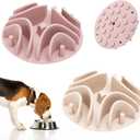 2 Pcs Slow Feeder Insert for Dog Bowl, Anti-Choking Silicone with Strong Suction Cups, Fits Most Dog Bowls, Ideal for Medium, Large Breeds (White+Pink)