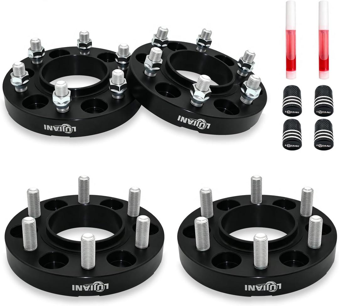 LUJIANI 4 Pack 6x135mm Wheel Spacers for 2015-2025 F150 4WD Expedition Navigator, 1" Thick Forged Hubcentric Tire Spacer, M14x1.5 Thread Studs & 87.1mm Centric Bore, 6 Lug Hub Centric Wheel Adapters (Black)