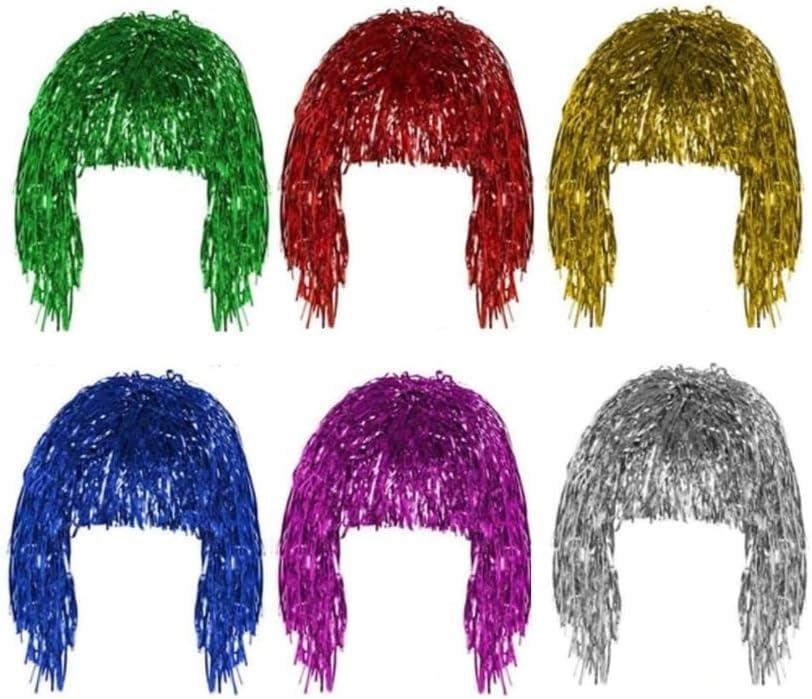 6 PCS Foil Tinsel Wigs, Fancy Dress Shiny Party Wig, Hairpiece Tinsel Wigs, Adults Men Women Halloween Cosplay Headwear Masquerade Wig Party Accessories