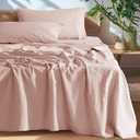 SONORO KATE 100% French Pure Linen Sheets King Size and 100% French Linen Euro Shams 26"x26", Soft Breathable for Hot Sleepers, Moisture Wicking & Durable  Pink Queen