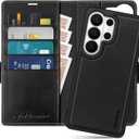 SHIELDON Wallet Case for Galaxy S26 Ultra 6.9-inch 2026, Genuine Leather, Removable, Folio Magnetic, RFID Blocking Card Holder, Kickstand, Shockproof Cover, Not Support Wireless Charging - Retro Black