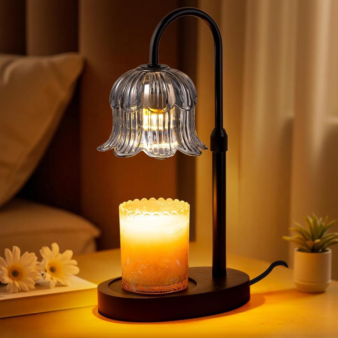 Candle Warmer Lamp with Timer: Adjustable Height Brightness Scented Candle Lamp Flameless Heating Suitable-Home Decor Living Room Bedroom Gray