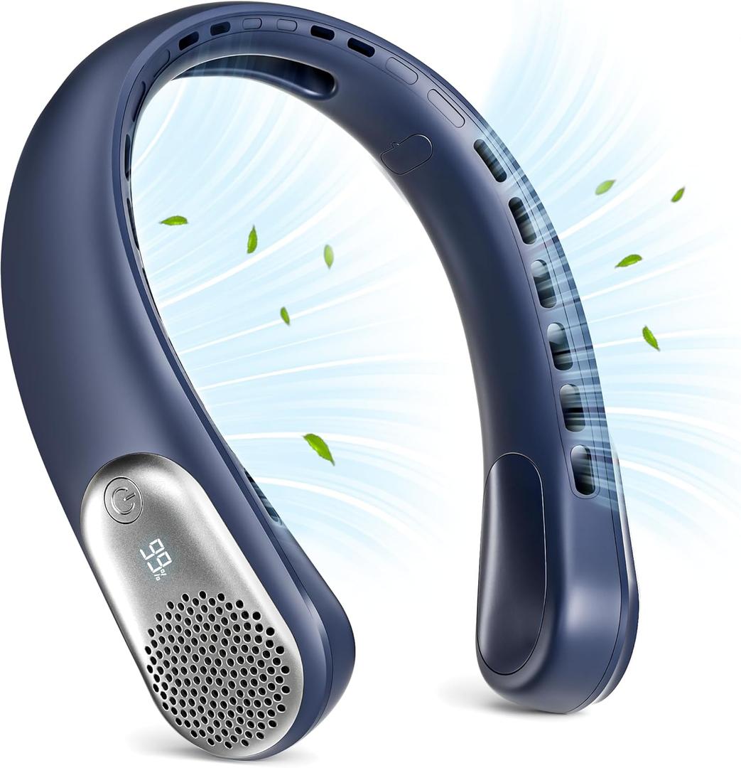 Meonov Neck Fan, LED Display USB Rechargeable Portable Fan, 360° Cooling Bladeless Personal Fan, 4000 mAh 3 Speeds Adjustable Wearable Fan for Women, Travel, Gift, Home, Office, Men