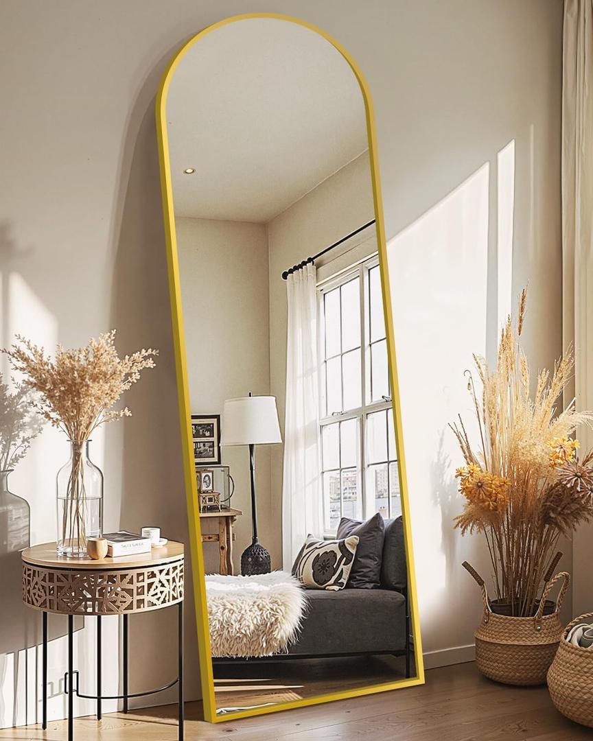 Delma Full Length Mirror, Large Floor Mirror for Wall, Bedroom, Bathroom, Living Room with Aluminium Frame (Stand, Arch 56x15-Gold)