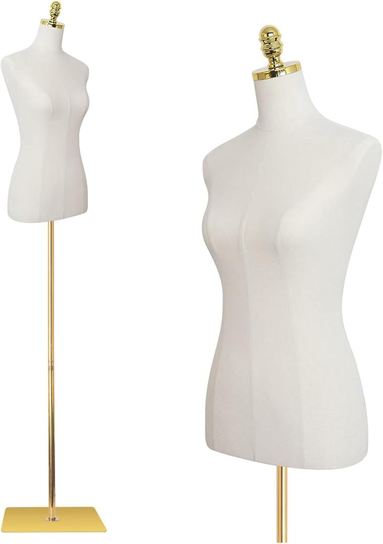 EaseHome Dress Form Mannequin Torso, 43-73 Inch Height Adjustable Female Manikin Body Clothing Display with Metal Bracket and Rectangular Base for Sewing Dress Display,Beige