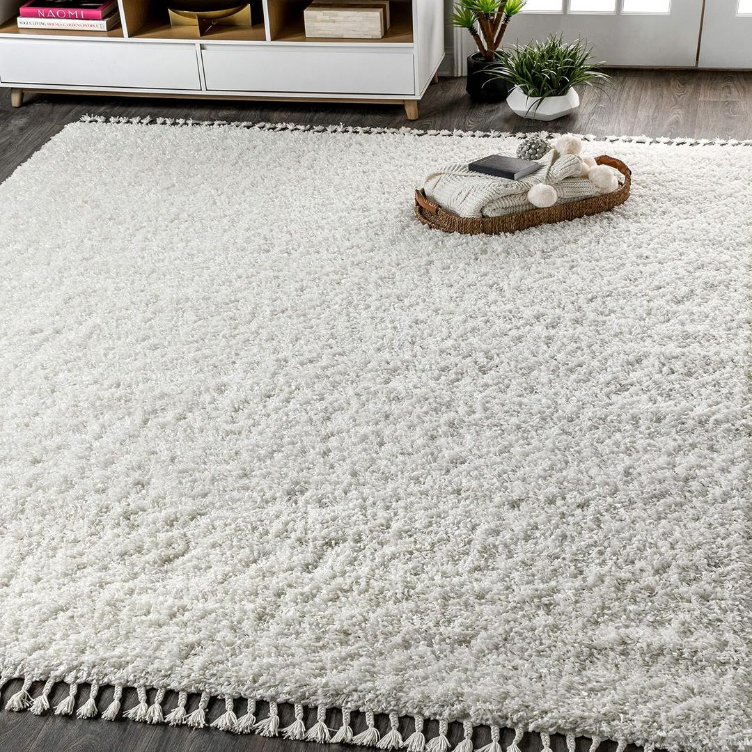 JONATHAN Y Mercer Shag Plush Tassel White Indoor Area Rug, 5x8, Contemporary, Modern, Easy-Cleaning for Living Room, Bedroom, Kitchen, Pet Friendly, Non-Shedding (MCR100A-5)