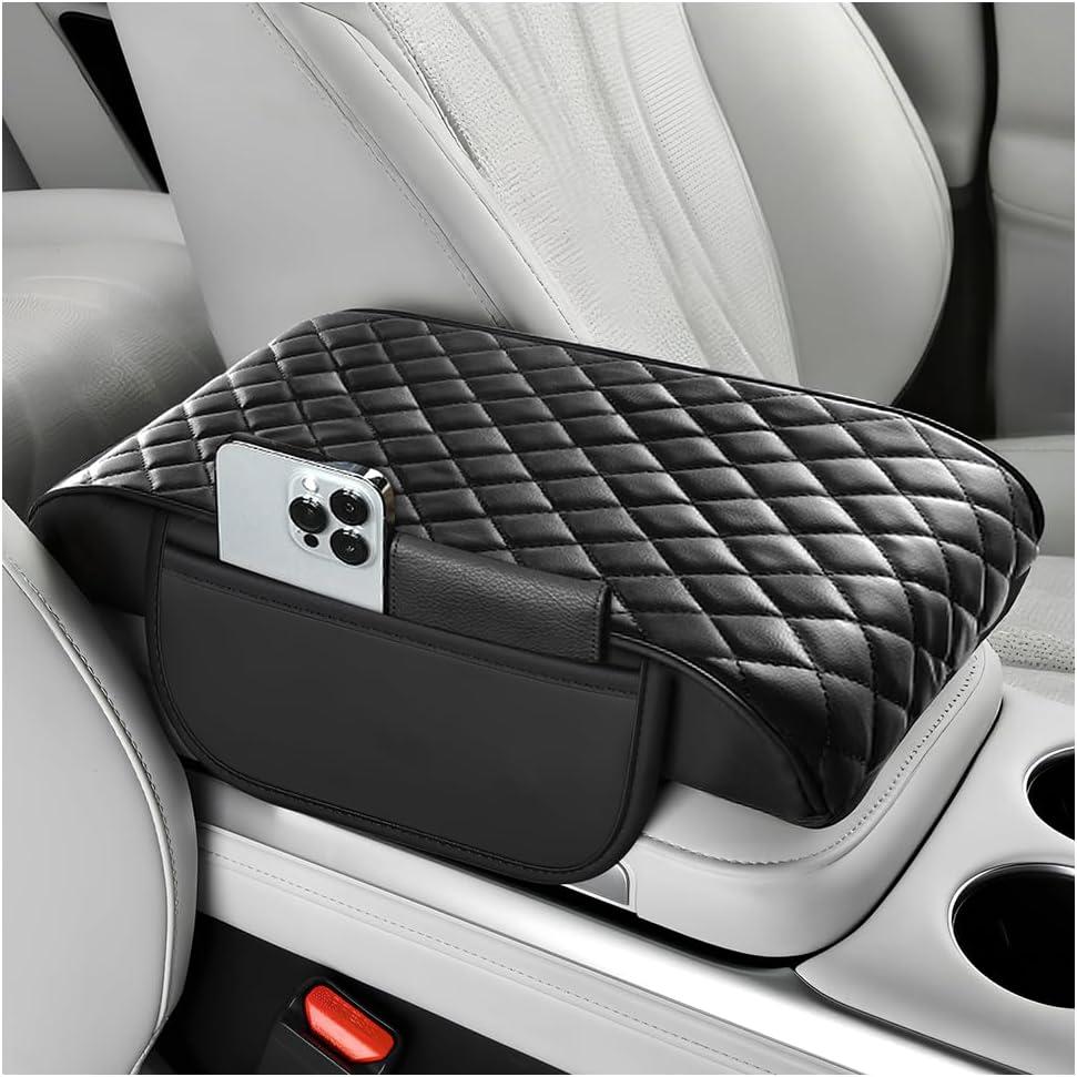 Thickened Car Center Console Cover with Side Pockets & Diamond Lattice Design,Comfortable Arm Rest Cover for Car to Relieve Your Elbow Fatigue,Upgraded Armrest Covers for Cars