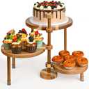 GEHE 3 Tier Round Cupcake Stand, 360 Rotatable Acacia Wood Cake Stand Cupcake Tower, Rustic Wooden Tiered Dessert Table Display Set, Tiered Tray Stands for Birthday, Wedding Party (12-10-8 IN)