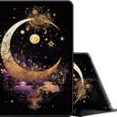 FUYOCWE for Fire HD 10 Tablet Case (13th Generation,2023 Release,10.1"), PU Leather Multi-Angle Folding Stand Smart Flip Cover for Amazon Kindle Fire HD 10 13th Gen-Gold Moon Star