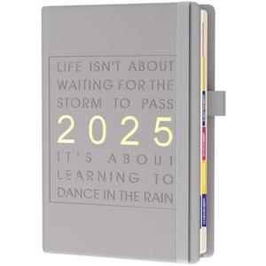 2025 Planner - Hourly Schedule Daily Planner - To Do List Planner with Monthly Tabs and Pen Loop - 100 GSM Paper - Hardcover - Faux Leather - 5.7" x 8.3" - Grey