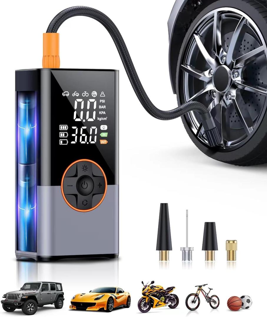 Tire Inflator Portable Air Compressor, 2X Faster Portable Air Compressor with 25000mAh Battery, 150PSI Cordless Air Pump for Car, Motorcycle, Bicycle and More (Grey)