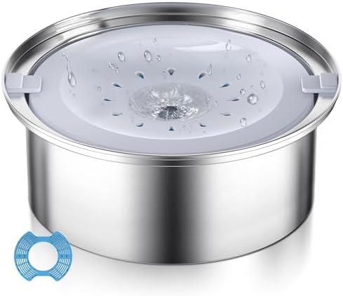 Dog Water Bowl No Spill, 85oz/2.5L Stainless Steel Dog Water Dispenser with Filter, Upgraded Splash-Free Anti-Choking Dogs Slow Drinking Feeder for Dogs Cat Puppy Home,Car,Outdoor