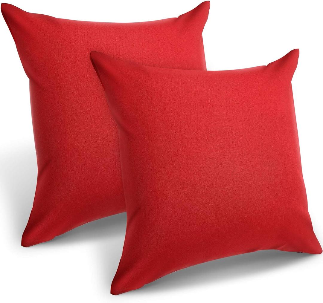 Patelai 2 Pack 18x18 Inch Waterproof Outdoor Throw Pillow Covers - PU Coated Valentine's Day, Winter Decor for Patio, Sofa, Couch, Garden Furniture(Red)