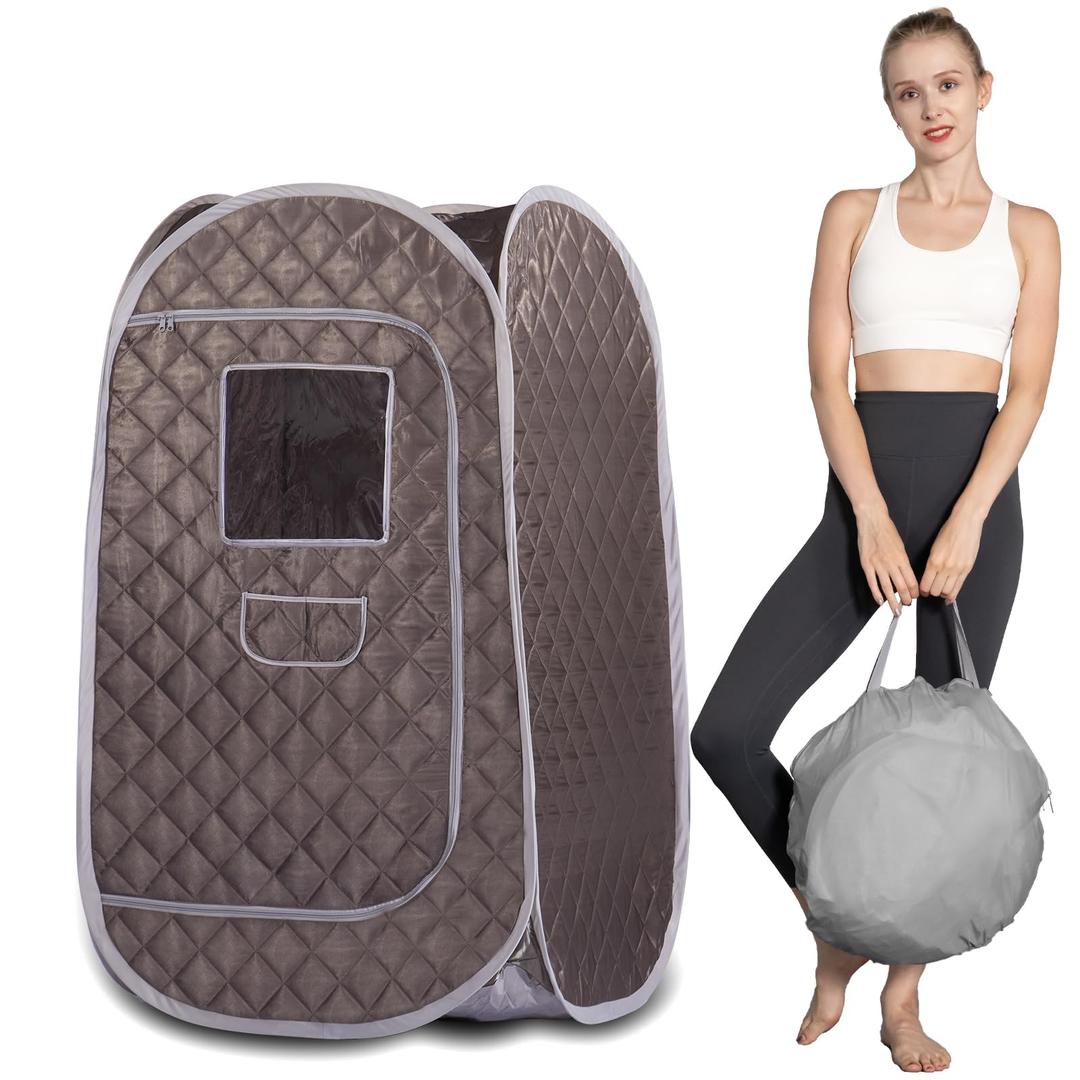 Smartmak Portable Steam Sauna Tent, Full Body Foldable One Person Spa Room for Detox Therapy Without Steamer (33.49 * 33.49 * 55.16in Darkgrey)