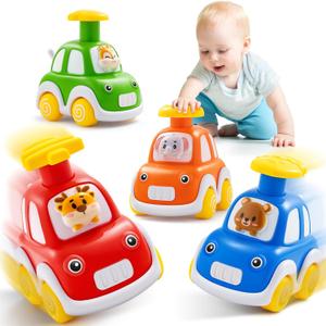 Press and Go Car Toys for Toddlers 1-3, 4 Pack Animal Baby Car Toys for 1 2 Year Old Boy, Push Go Friction Vehicle Toys for Infants 12-18 Months, One First Birthday Gifts for Boys Girls