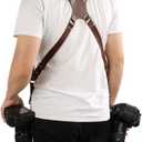 Double Camera Strap,Camera Shoulder Strap for Two Cameras,Adjustable Leather Double Camera Harness Brown