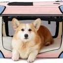 Lesure Soft Collapsible Dog Crate - 26 Inch Portable Travel Crate for Small Dogs Indoor & Outdoor, 4-Door Foldable Pet Kennel with Durable Mesh Windows, Pink