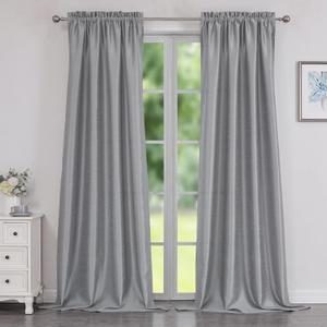 Chyhomenyc Uptown Silver Grey Faux Silk Curtains 96 Inch Length 2 Panels for Bedroom, Shiny Luxury Room Darkening Slub Textured Soft Fabric Rod Pocket Window Drapes, Each 40x96 Inches, 8 FT
