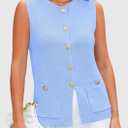 PRETTYGARDEN Women's 2026 Spring Sweater Vest Sleeveless Button Down Knit Cardigan Tank Tops Summer Business Casual Outfits (Blue, L)