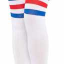 Leg Avenue Women's Three Stripes Athletic Ribbed Thigh High Socks (Red/White/Black)