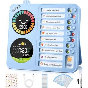 Visual Timer for Kids/ADHD - Dual Color Screen with Temperature Sensor, 20 Task Cards, 99-Min Day/Night Mode Timer, Dual Alarms & Rechargeable Clock for Homework (Pink)