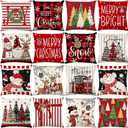 Christmas Pillow Covers 18x18 Set of 16, Holiday Throw Pillow Cases for Couch Sofa Bed, Christmas Decorative Cushion Covers for Home Winter Xmas Decorations
