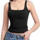 AURUZA Tank Tops for Women, Square Neck Tank Top Double Lined Basic Tops Sleeveless Workout Summer Shirts (X-Small, Black)