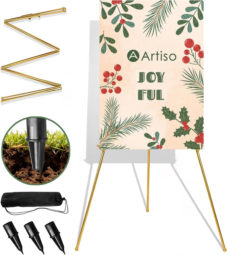 Display Easel Stand for Sign, Lightweight Tripod with Bag, Portable Adjustable Artist Easels for Outdoor Painting Canvas/Posters/Wedding, 1PC Gold