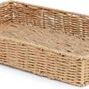 Handwoven Multipurpose Rectangle Rattan Tray, 20 x 12  Durable Wicker Tray with Leather Handles for Home Decor Display