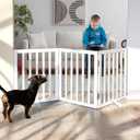 Dog Gate Indoor, Freestanding Dog Fence for The House, Doorways, Hallways,or Stairs,Pet Gate Foldable Wooden,Expandable 24" Height 3 Panels,White