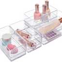 STORi SimpleSort 5-Piece Stackable Clear Drawer Organizer Set | 6" x 3" x 2" Rectangle Trays | Small Makeup Vanity Storage Bins and Office Desk Drawer Dividers | Made in USA