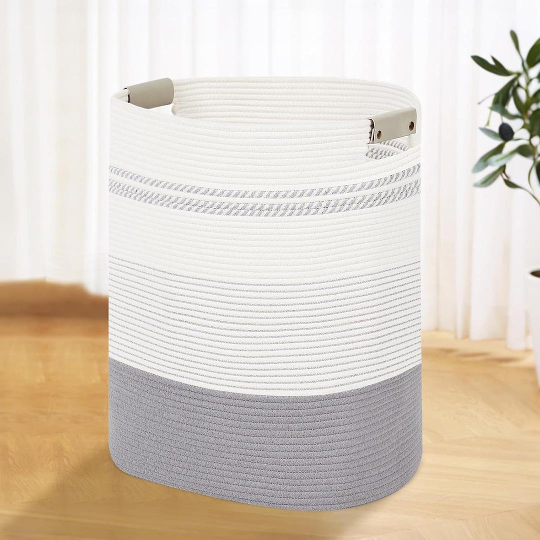Laundry Basket with Handles - Blanket Basket & Hampers for Bedroom Aesthetic, Laundry Hamper & Blanket Storage for Living Room, Clothes Hamper, Tall, Large 17" x 14" x 22, Grey