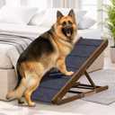 Adjustable Dog Ramp for Bed - 39" Long Foldable Wooden Ramp for Dogs to Get on Bed, Couch, or Car with 13.4" Wide Walking Space (Walnut Wood with Gray Carpet, Medium)