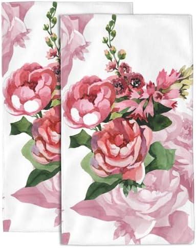 Wotinsi Pink Roses Hand Towel for Bathroom Set of 2 Hand Bath Towels Soft Absorbent Decorative Towels for Bathroom Kitchen Yoga Home Decor 14 x 28 in