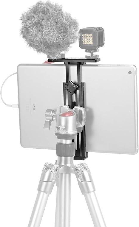 SMALLRIG Metal Holder for iPad Tripod Mount Adapter with 2 Cold Shoe, 1/4" Screw, w/Plate for Acra Swiss Standard, for iPad mini Air Pro Surface Pro (7.9” to 12.9”), Universal Tablet Clamp