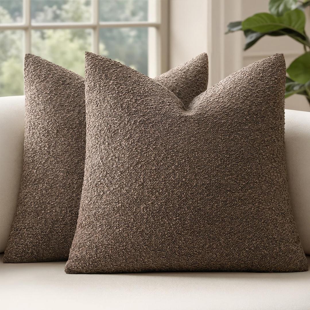 MIULEE 22x22 Inch Decorative Euro Sham Pillow Covers for Couch Bed Set of 2 Textured Boucle Neutral Throw Pillow Covers Dark Brown Accent Solid Vintage Pillowcases Sofa Living Room Home Decor