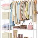 Wardrobe Closet,Portable Clothes Rack with 4 Tiers Shelves,Freestanding Closet Organizers and Storage System with Hanging Rods,Steel Clothing Rack Suitable for Cloakrooms,Bedrooms,Entrances,etc.White