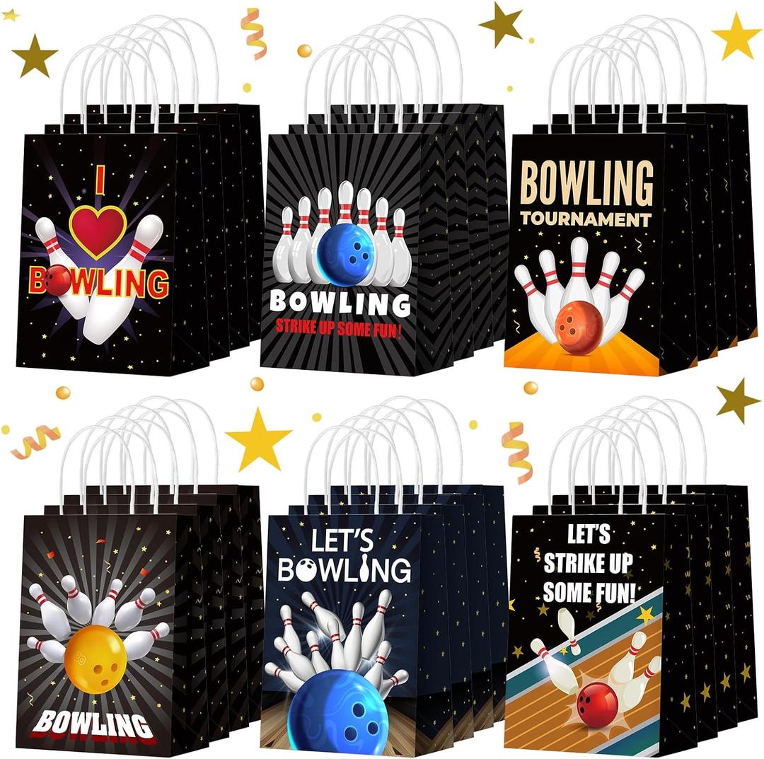 Kolldenn 24 Pcs Bowling Party Favors Bags Bowling Ball Goodie Gift Paper Bags with Handles Sport Candy Treat Pouch for Ball Birthday Party Decorations Supplies