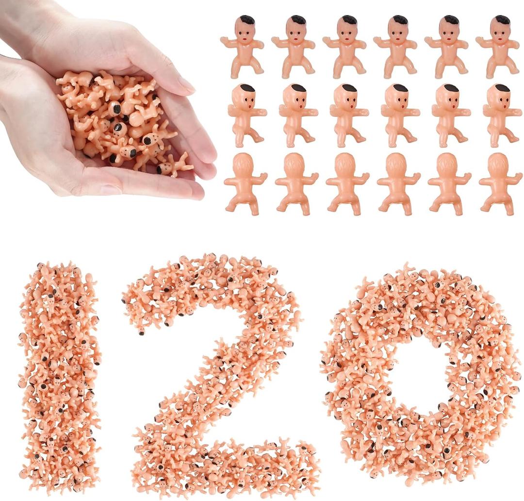 120 PCS Plastic Babies for Games, 1 Inch Mini Babies Bulk for Baby Shower Game, Tiny Baby Figurines for My Water Broke Ice Cube Game, King Cake Babies for Party Decorations