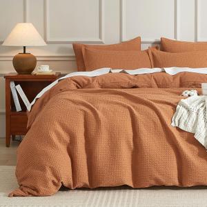 Bedsure Waffle Duvet Cover Queen, 100% Cotton Waffle Weave Bedding Duvet Cover Set, Soft and Breathable Comforter Cover for All Season, 3 Pieces Including Pillow ShamsTerra Cotta, 90x90