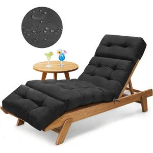 Outdoor Chaise Lounge Chair Cushion 74.2 x 22 x 4.7 Inches Thickened 100% Waterproof Oxford Patio Lounge Chair Cushions, Pool Lounger Cushions Replacement for Outdoor Furniture with Ties, Black