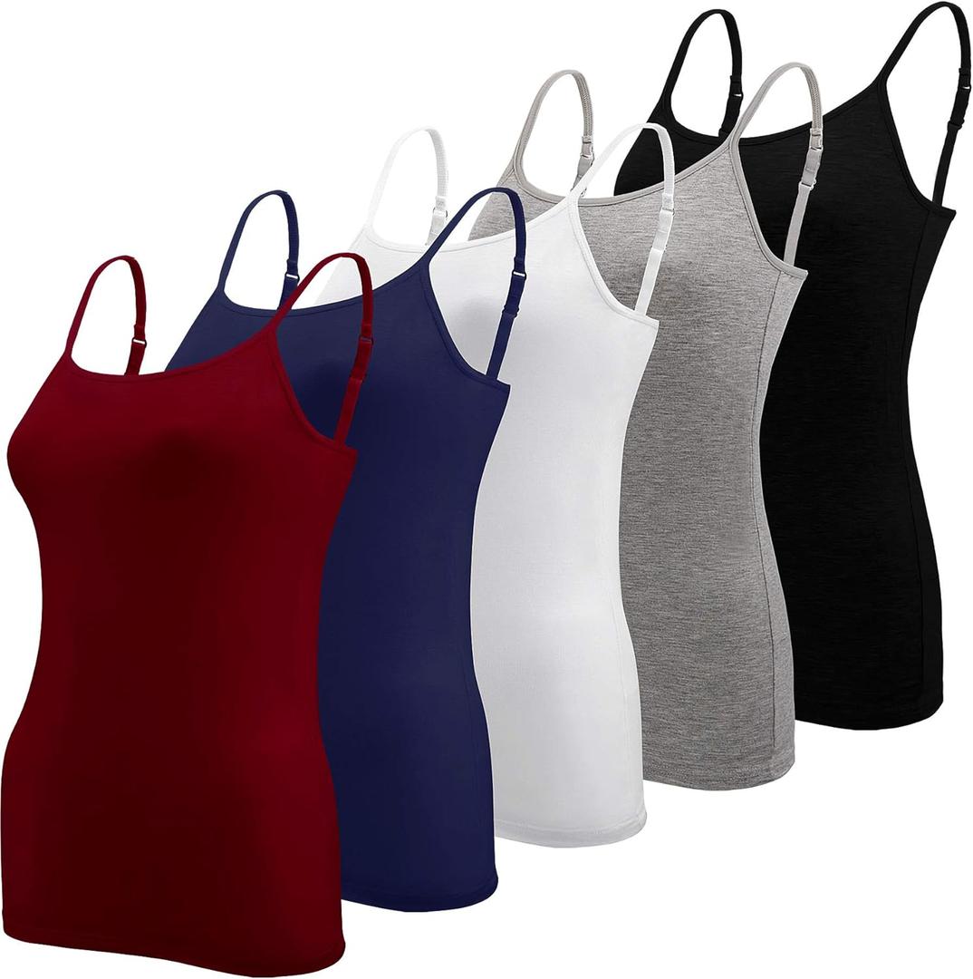 BQTQ 5 Pcs Women's Camisole Tank Top Undershirt Spaghetti Strap Basic Camisoles (X-Large, Black, White, Gray, Darkrednavy)
