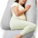 Momcozy U Shaped Pregnancy Pillows with Cotton Removable Cover, 57 Inch Full Body Pillow Maternity Support, Must Have for Pregnant Women, Hatha Grey