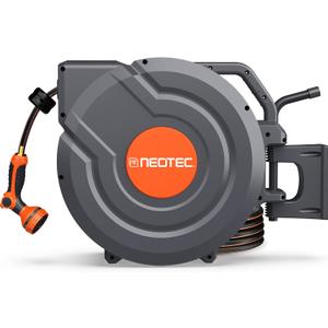 150FT Retractable Garden Hose Reel 1/2 Inch with 9-Pattern Spray Nozzle - Automatic Slow Return & Any Length Lock, Wall Mounted Heavy Duty Hose Reels for Outside, 180° Swivel UV Resistant