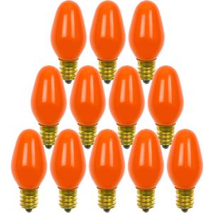 12 Pack C7 Orange Light Bulb Ceramic Incandescent 7 Watt E12 Base C7 Night Light Colored Bulb Candelabra Based Orange Bulb Halloween Bulb